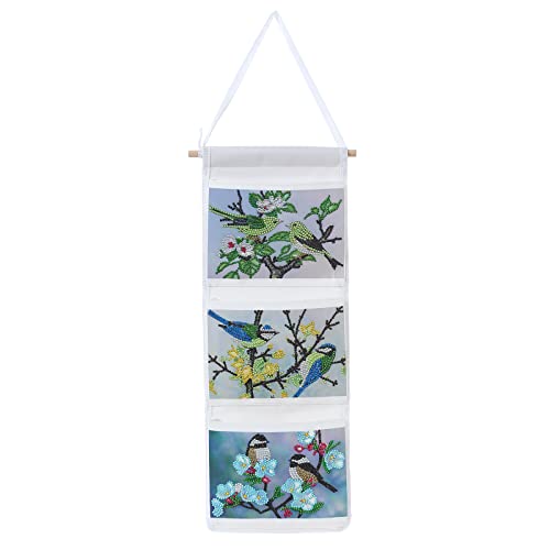 LUSandy DIY Birds Diamond Painting Hanging Storage Bag, Over The Door Wall Mount Diamond Art Closet Organizer, Hanging Storage Pouches with 3 Pockets for Bedroom & Bathroom