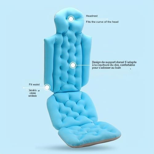Ejoyous Oreiller de Baignoire Corps Entier, Tapis de Baignoire avec Oreiller Tapis à Bulles Oreiller de Baignoire Cou avec Ventouses Fortes Antidérapant Amovible Lavable (Blue)