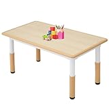 FUNLIO 23.6in*47.2in Adjustable Kids Table, 3-Level Height for Ages 3-8, Easy to Wipe Arts & Crafts Toddler Table for Classrooms/Daycares/Homes, CPC & CE Approved - Natural