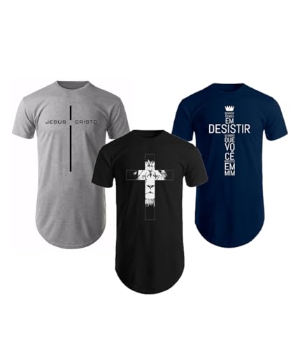 Kit Com 3 Camisetas Longline Masculina Básica Cristã Academia Mal...