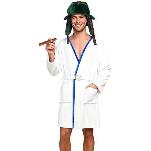 SERTAS Christmas Cousin Costume White Robe Belt Pipe Hat Set from Vacation for Christmas Costume Cosplay Set