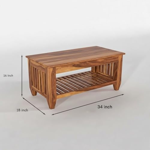 Image of Solid Sheesham Wooden Centre Table Coffee Table & Sofa Center Table Teapoy for Hallway Decor - Wooden Coffee Table for Living Room Home Furniture Decor (Honey)