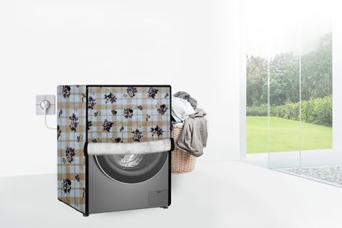 Image of Stylista Waterproof Front Load Washing Machine Cover Compatible for Haier 8 kg, Geometric Pattern Beige