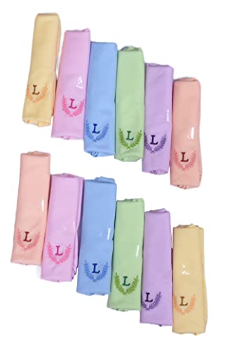 Image of ANTONIA Personalized Cotton Women's Handkerchiefs with Embroidered Initials, Assorted Colours (33 cm x 33 cm)