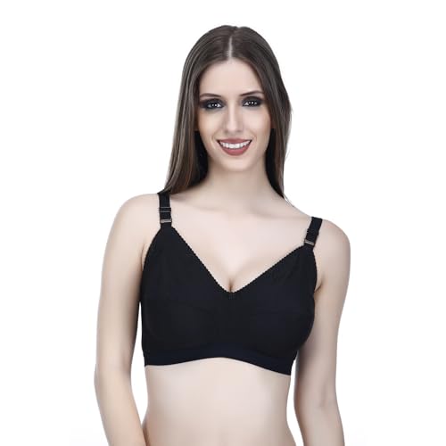 Image of Elina Women's Cotton Non Padded Non-Wired Regular Bra (RM-Dove Black 42)