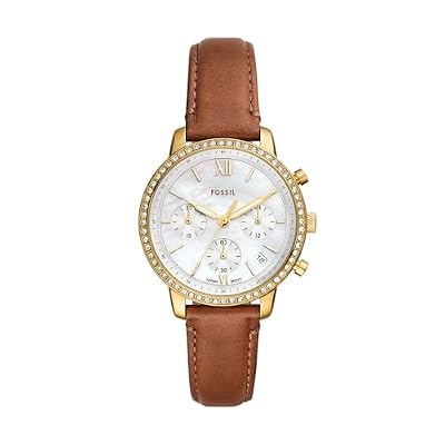Fossil Orologio Neutra da donna, Movimento cronografico al quarzo con cinturino in acciaio inossidabile o in pelle, Marrone E Oro