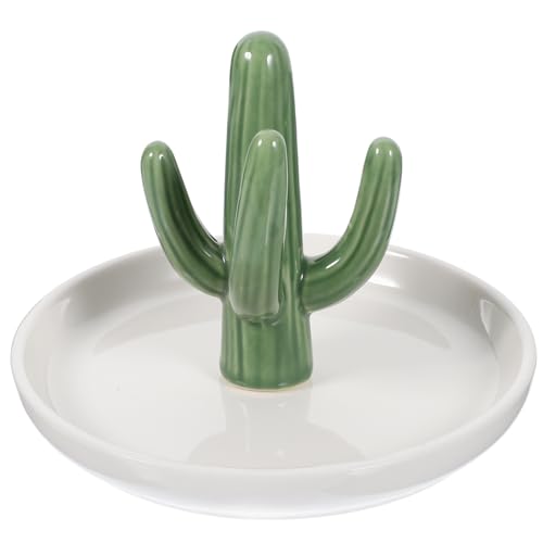 Amosfun Bandeja de joyería de cactus decorativas joyas bandejas de joyería Pararse Decoración cerámica cactus placa de baratija decorativa placa de almacenamiento