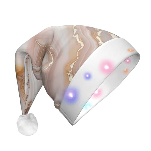 Bkdogkt Gorro de Navidad con estampado de mármol de oro rosa para hombre y mujer, con luces, para vacaciones, Halloween, Navidad, suministros de fiesta