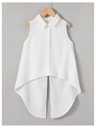 Women's Bow Back Blouse Collar Neck Button Down Vest Sleeveless Asymmetrical Split Blouse Top Tank2