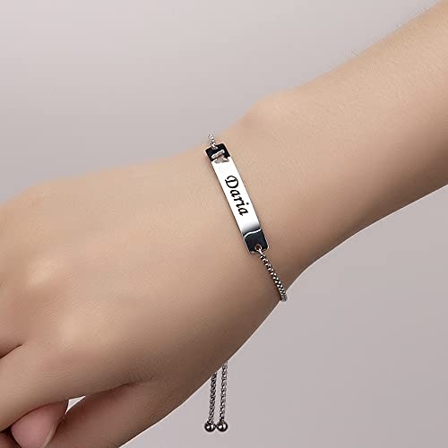 Fanery Sue Personalized Name Bar Bracelet, Custom Id Engraved Quote Coordinates Anklet Stainless Steel Link Bracelet With Adjustable Chain Love Gift For Women&Girls (Silver-Butterfly) #TOP2