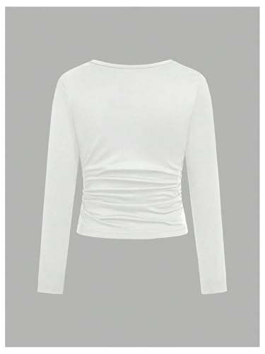 Floerns Girl's 3 Pcs Crew Neck Long Sleeve Tee Tops Ruched Basic Casual T Shirts4