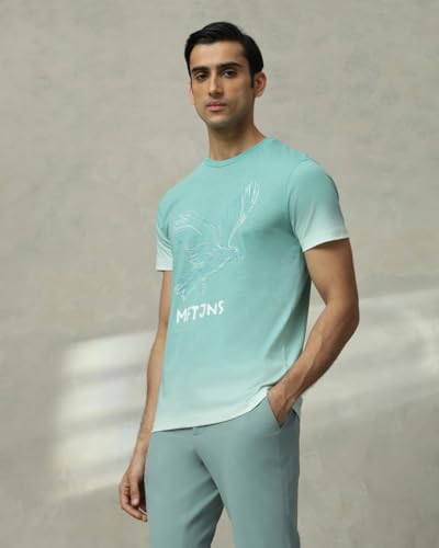 Image of MUFTI Turquoise Graphic Crew Neck T-Shirt