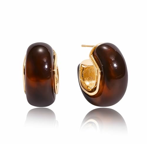 Image of Fullpop Vintage Earrings for Women, Chunky 14K Gold Plated Resin Hoop Earrings Lightweight Hollow Drop Earrings Hypoallergenic Earrings for Women Vintage Anthropologie Jewelry Gifts for Women