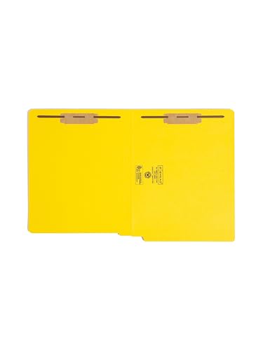 Image of Smead End Tab Fastener File Folder, Shelf-Master Reinforced Straight-Cut Tab, 2 Fasteners, Letter Size, Yellow, 50 per Box (25940)