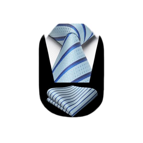 HISDERN Mens Striped Ties Classic Silk Woven Tie and Pocket Square Set Formal Business Necktie Handkerchief for Wedding