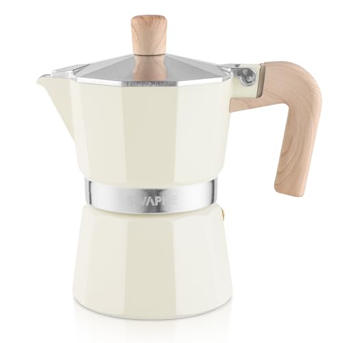 Sivaphe Stovetop Coffee Maker 150ml/3 Cups, Aluminium Moka Pot Italian Espresso Maker with Heat-Resistant Handle, White