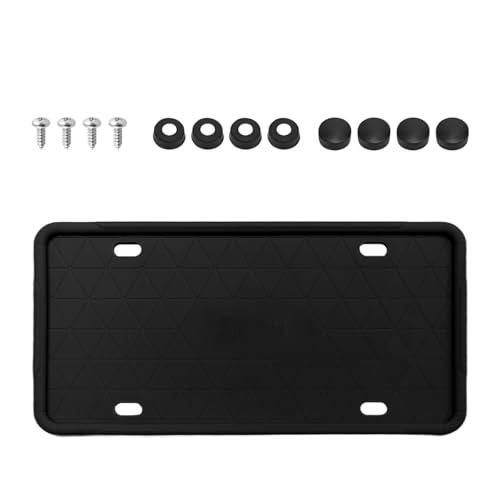 ZNDAW Silicone License Plate Frame, Rust-Proof Rattle-Proof Front Back License Plate Cover with Drainage Holes, Weather-Proof Car Plate Bracket Holder with Mounting Accessories (Black)