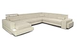 wohnlandschaft leder grau B330 x H78 x T260/278 Bullhoff by Giovanni Capellini Couch Sofa XXL Wohnlandschaft U-Form Leder Stoff weiß Creme Designsofa Ecksofamit LED-Licht Beleuchtung Bayern