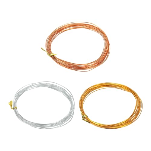Image of uxcell 3 Rolls 24 Gauge Flat Aluminum Wire, 16.40 ft Soft Craft Wire for Flower Bonsai Crafts Carving DIY Bezel Sculpting Gem Metal Wrap, Gold Tone, Silver Tone, Light Brown