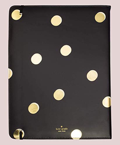Kate Spade New York Black/Gold Leatherette Notepad Folio, Professional Padfolio With Lined Writing Pad, Interior Pocket, And Pen Loop, Scatter Dot #TOP3