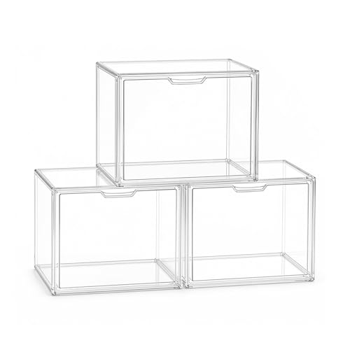 Image of XX-Large Clear Acrylic Display Case, 3 Pack | Extra Large, Stackable Storage Bins, Magnetic Door, Dustproof Showcase, For Figures, Football Helmet, Shoes, Collectibles