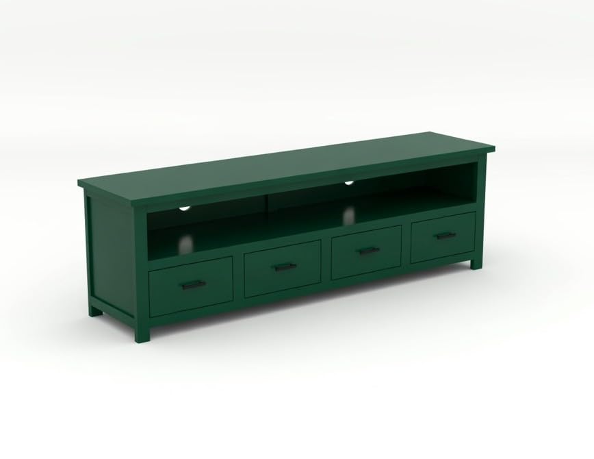 Image of Sheesham Solid Wood TV Cabinet for Living Room | Handcrafted Wooden TV Unit with Storage | Elegant Entertainment Stand for Modern Homes (4 Drawer Tv Cabinet, Green)