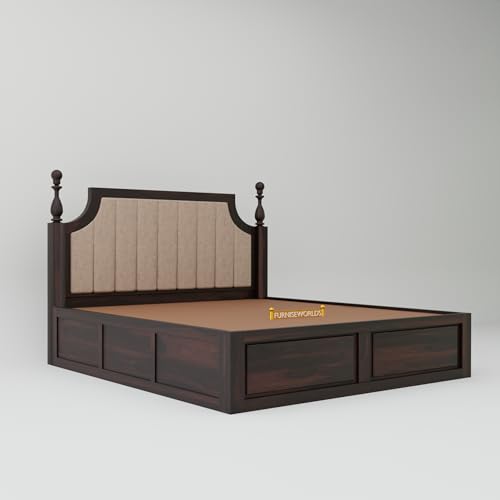 Image of Solid Sheesham Wood King Size Bed with Box Storage, Wooden Bed for Bedroom Cot Bed Furniture for Bedroom Home and Hotel (Classic Bed Walnut)