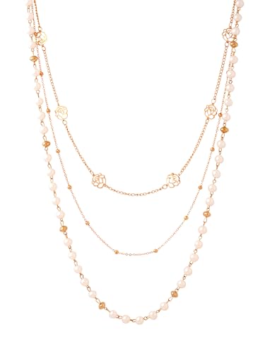 Yellow Chimes Latest Fashion Golden White Crystal Pearls Multilayer Long Pearl Choker Necklace Set with Earrings Jewellery Set for Women & Girls