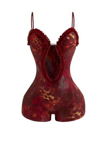 Milumia Womens Leopard Print Romper Sexy Cut Out Bodycon Short Jumpsuits Vacation Club Outfits Multicolor X-Small