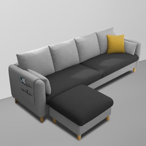 Image of Globin 3 Seater Sofa with Center Table Set for Living Room (Turquise) Premium Fabric Sofa (Black Grey)