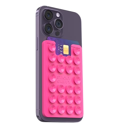 StickyGrippy Suction Card Holder Mount Phone Wallet Silicon Adhesive Accessory for iPhone and Android Hands-Free Mirror Shower Holder TikTok Videos and Selfies (Pink) SG2