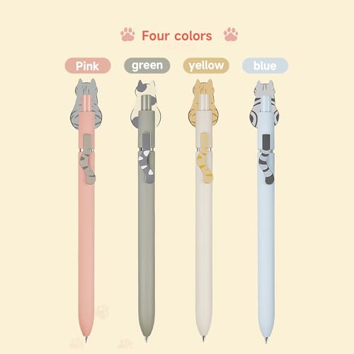 Image of UIXJODO Cat Pens, 4 Pcs 0.5mm Cute Kawaii Black Ink Pens Fine Point Smooth Writing Pen, High-End Series Cat's Tail Retractable Pen for Journaling Note Taking (4 Pcs Cat)