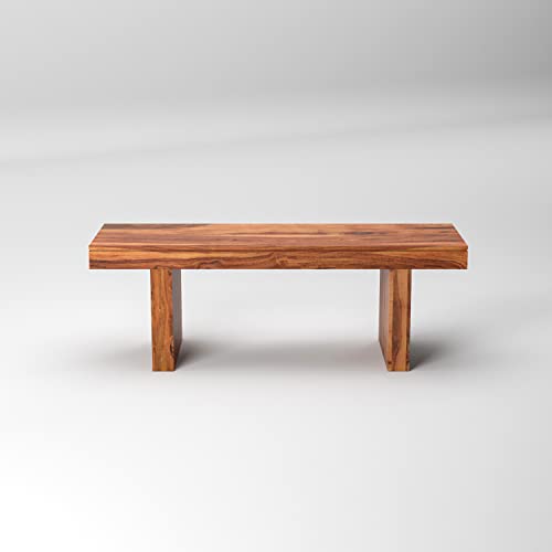 Image of Solid Wood Bench for Living Room | Sheesham Wooden Bench for Sitting, Home, Balcony Garden Banch and Outdoor, 2 Seater Dining Bench for Dining Table in Honey Finish