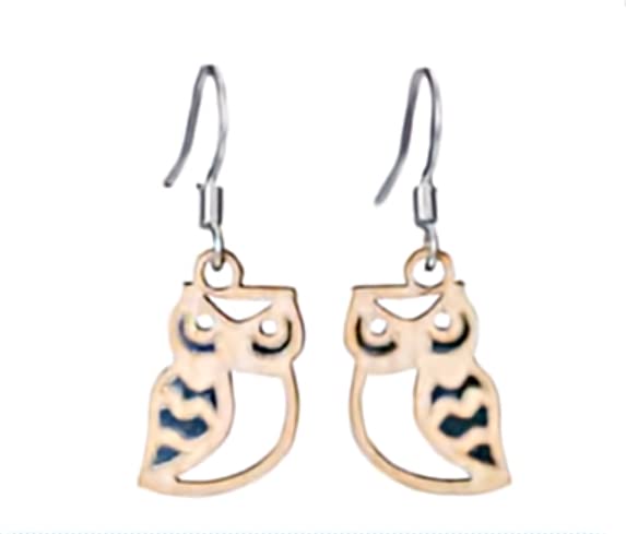 Woodcutts Natural Wood Earrings Twig #764 Owl Maple - Handcrafted Laser Cut Jewelry Made Using Wood From Sustainable Tree Farms - Unique and Delicate Design in Every Pair