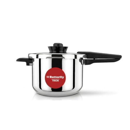 Image of Butterfly Trion Triply 3L Pressure Cooker |Induction Base| Halo Crown Spill Filter | Patented Pressure Lock Handle(4th Level Safety) | 5 Year Warranty