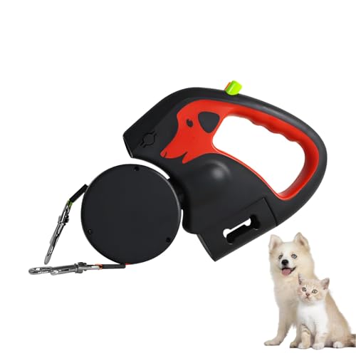 ノーブランド品 犬用リード 2本引き 3m伸縮式 LEDライト付き 反射テープ 360°回転 絡まない 耐荷重150kg 強力 登山/夜道用 小型犬〜大型犬対応 自動チェーン 防水 散歩 猫用可 スタイリッシュデザイン?,赤