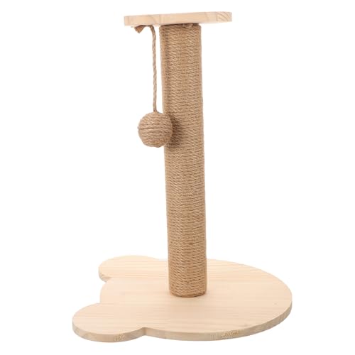 GRIRIW Cat Scratching Post Tree Wear Resistant Sisal Scratching Pole for Cats Vertical Climber with Hanging Ball Stylish Wooden Design for Home for Active Kittens