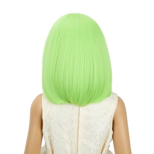 Image of Kids Green Wig Girls Light Green Bob Wig Child Short Bob Wig Middle Part Wig for Kids Synthetic Wigs with Wig Cap