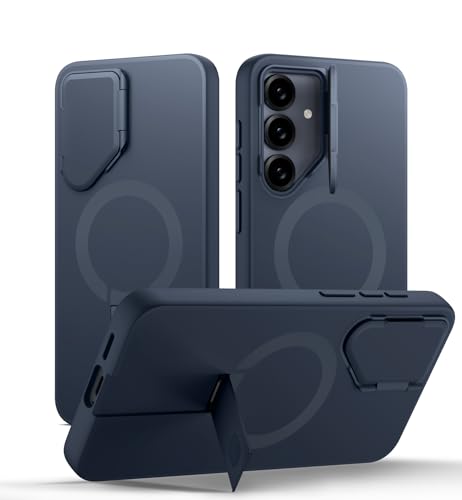 Image of SURITCH for Samsung Galaxy S25 FE Phone Case, Magnetic Protective Cover with Camera Cover & Adjustable Metal Kickstand for Galaxy S25 FE (2025)-Dark Blue