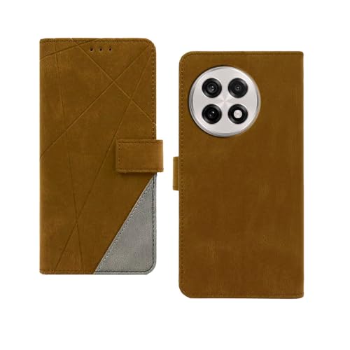 Image of amazon basics OnePlus 13R 5G Flip Cover | Card Pockets Wallet & Stand | Flip Cover for OnePlus 13R 5G (Brown with Grey)