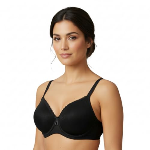 Selene, Sujetador Moldeador para Mujer, Banda Alta Cruzada, con Aros y Copas Acolchadas Decoradas, Colección Violeta, Color Negro, Talla 105C