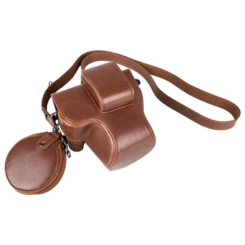 Ficha técnica Funda MUZIRI KINOKOO para cámara Canon EOS R50 R100 de piel PU retro con apertura inferior, correa para el hombro y bolsillo de almacenamiento - café - Fernando Cortés