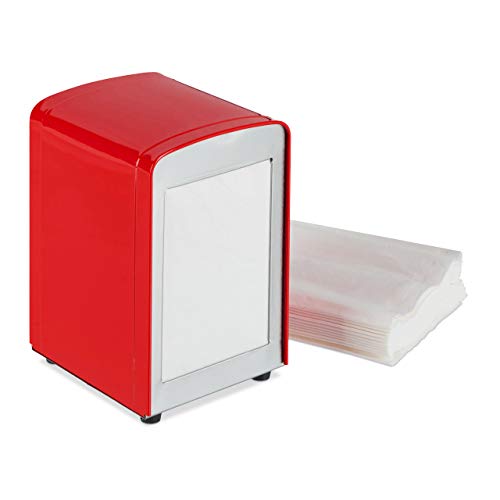 Relaxdays 10025508_47, rouge Distributeur table, Vintage Rétro restaurant Support porte serviette HxlxP: 15x9,5x11 cm