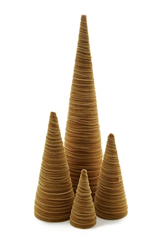 Image of Your Heart's Content Velvet Trees Set of 4 Gold, Winter Modern Mantle Decor, Handcrafted Entryway, Valentine Farmhouse, Cozy Gift for, Holiday Centerpiece (Gold)