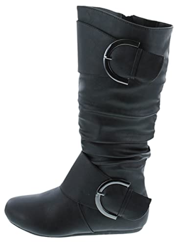 TOP Moda Bank-81 Women's Fashion Round Toe Flat Heel Zipper Buckle Slouchy Mi.2