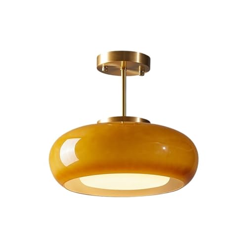 Luminaire suspendu LED en verre jaune 40W en cuivre design nordique blanc pour salon et chambre