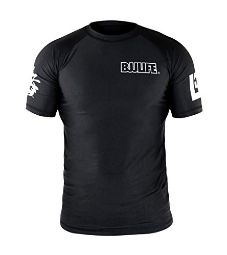 CompLite Ranked Rash Guard | Short Sleeve | No GI Brazilian Jiu Jitsu | MMA BJJ Wrestling Training Water Sports | Black | XX-Large