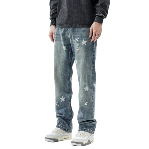 Jeans Pants Trouser Denim Spring and Autumn Star Light Color Printed Men's High Street Washed