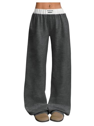 Image of RoseSeek Girl's Baggy Sweatpants Letter Patched Wide Leg Pants Elastic Waist Long Trousers Joggers Trendy