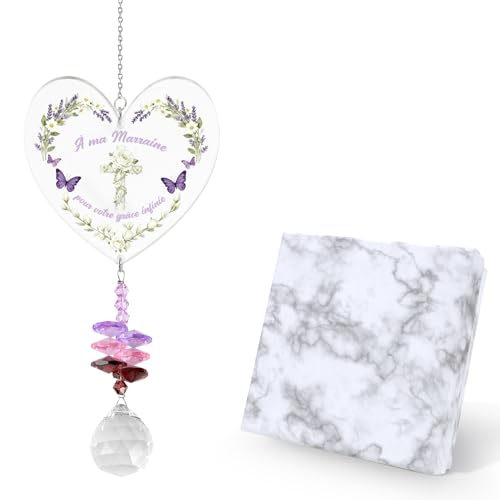 Cadeau Marraine Pendentif en Cristal Acrylique avec Coffret Cadeaux Paques Marraine Parrain Bapteme Cadeau Original Cadeaux Secret Santa Nouvel an Anniversaire...